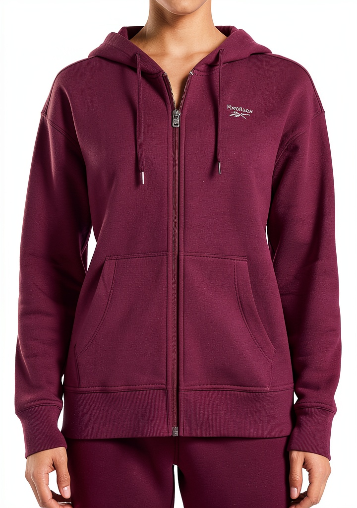 Reebok womens athletic hoodie in Black Cherry color with rhinestone details